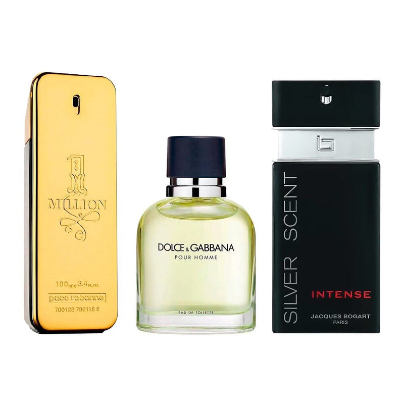 Combo de 3 Perfumes Masculinos - 1 Million, D&G Pour Homme e Silver Scent