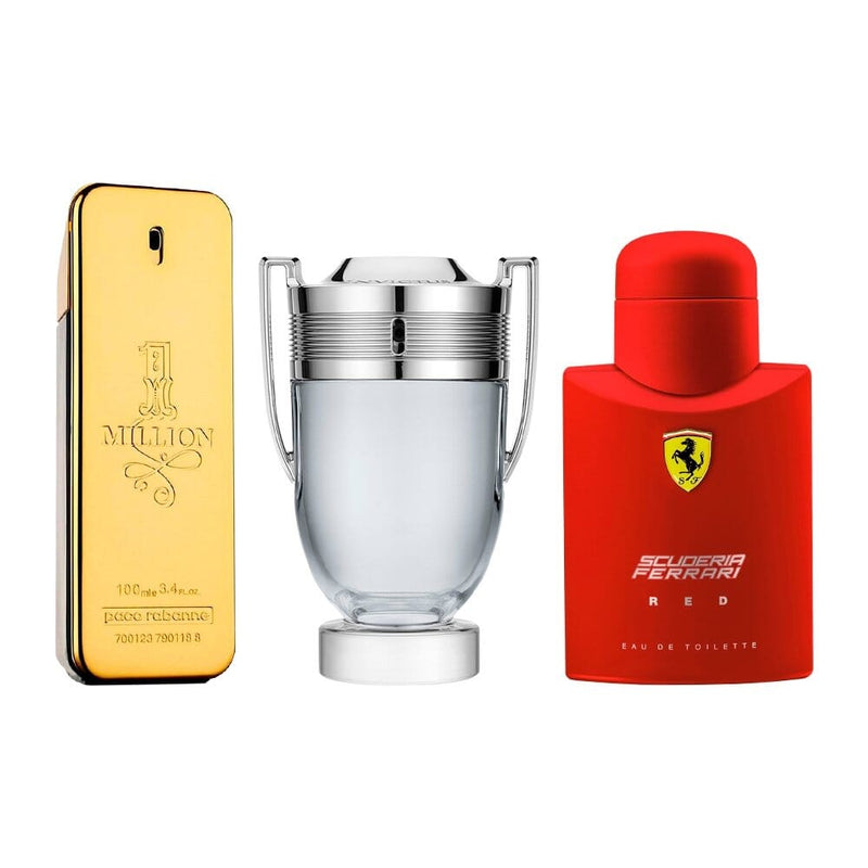 Combo de 3 Perfumes Masculinos - 1 Million, Invictus e Ferrari Red